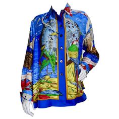 Hermes Shirt, Hermes Collection, World Maps, Christopher Columbus, Designer Blouses, Hawaii Shirt, Ocean Blue, Blue Ocean, Columbus