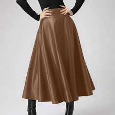 Short Summer Skirts, Pu Leather Skirt, Umbrella Skirt, Office Dresses For Women, Midi Flare Skirt, Fashion Vocabulary, Skirt High Waist, Leather Midi Skirt, Skirts Midi High Waisted