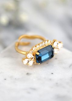 Blue Navy Cocktail Ring Sapphire Swarovski Crystal Cocktail | Etsy Adjustable Blue Crystal Wedding Ring, Blue Adjustable Crystal Wedding Ring, Adjustable Blue Sapphire Open Ring, Blue Crystal Wedding Ring, Adjustable Blue Crystal Promise Ring, Blue Adjustable Crystal Promise Ring, Blue Open Crystal Ring, Blue Open Crystal Ring For Promise, Blue Crystal Open Ring Gift