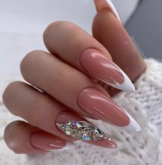 Wedding Nails 2024, Unicorn Nails Designs, Swarovski Nails, Nails Design With Rhinestones, Almond Acrylic Nails, White Nail, Diamond Nails, Square Acrylic Nails, Luxury Nails