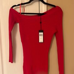 Brand New, Beautiful Red Off-Shoulder Long Sleeve, Soft Shirt Red Off-shoulder Tops For Fall, Fall Off-shoulder Red Tops, Fall Season Red Off-shoulder Tops, Red Off-shoulder Top For Night Out, Red Off-shoulder Top For Evening, Red Fitted Off-shoulder Top, Red Off-shoulder Blouse For Party, Red Off-shoulder Tops, Red Fitted Top For Night Out