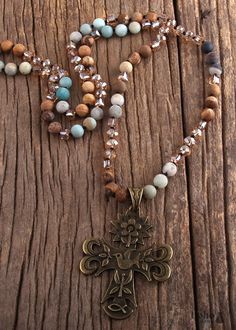 Boho Necklace, Rh Precious Lava Stone, Cross and Bird Boho Beaded Necklace, Boho Store, Stone Cross, Necklace Cross, Hippie Look, Boho Dresses, Boho Accessories, Lava Stone, Inner Beauty