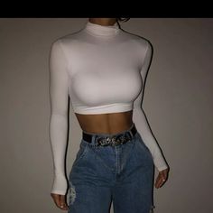 Sexy White Is Long Sleeve Turtle Neck Crop Top Size Small Nwt Fitted Cropped Tops For Club, White Casual Crop Top For Club, White Stretch Top For Club, Chic White Crop Top For Club, White Trendy Crop Top For Night Out, White Crop Top For Club, Trendy White Crop Top For Night Out, Chic White Club Crop Top, Trendy Solid Color Crop Top For Club