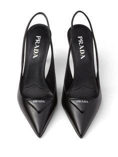 Find PRADA 75mm Triangle-logo Leather Pumps on Editorialist. black Saffiano leather patent finish triangle logo pointed toe slip-on style elasticated slingback strap 75mm sculpted heel branded leather insole leather sole Prada Brushed Leather Slingback Pumps, Prada Pumps, Prada Heels, Eldest Daughter, Prada Women, Prada Saffiano, Chanel 2, Iconic Bags, Triangle Logo