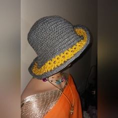 Crochet handmade hat, Fits 21 to 22inch's measurements, Heather Gray/ Yellow Accessories Crochet, Hat Fits, Stylish Crochet, Yellow Hat, Handmade Hat, Bohemian Design, Crochet Handmade, Gray Yellow, Crochet Hat