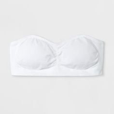 Size Medium Casual Fitted Cotton Bra, Fitted Casual Cotton Bra, White Strapless Bra Friendly Tops, White Strapless Top Bra Friendly, White Strapless Bra-friendly Tops, White Bandeau Top With Built-in Bra, White Stretch Bandeau Tops, Strapless Cotton Crop Top With Built-in Bra, White Cotton Bra For Summer