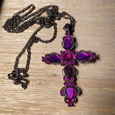 Upcycled, Handmade With Love! Bundle Jewelry And Make Me An Offer :) Purple Cross, Amulet Necklace, Jungle Party, Cross Jewelry, Purple Gray, Alternative Outfits, Dream Jewelry, Gyaru, Purple Grey