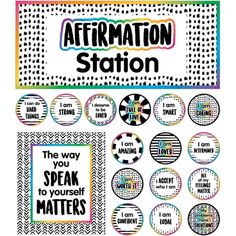 an affirmation station with lots of different words and phrases on the front cover