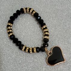 Black And Gold Free Gift Box Due To The Light And Screen Difference, The Item's Color May Be Slightly Different From The Pictures. Please, Understand Elegant Beaded Heart-shaped Stretch Bracelet, Elegant Black Bracelets With Heart Charm, Valentine's Day Black Heart Charm Bracelet, Black Heart Bracelets With Heart Charm, Elegant Black Heart Charm Bracelet, Elegant Black Heart Bracelet Gift, Elegant Black Heart Bracelet As Gift, Elegant Beaded Heart Bracelet For Parties, Black Heart Charm Bracelet