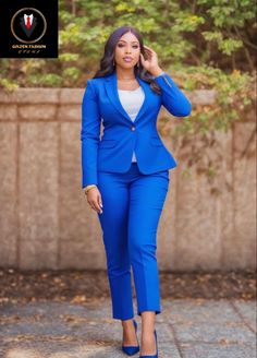 This is a Classy blue 2 piece suits by GoldenfashionStore /crafted from high quality fabric and imported materials. Our products are handcrafted by experienced tailors who make sure the that the stitching is precise, lining is proper and the overall product is sturdy enough to not go out of shape for more than a few years. Also all our products have extra margins in their length, sleeves, sides so it's easily alterable if your size changes after some time. To see more available colours and desig Blue Formal Professional Blazer, Blue Formal Office Blazer, Blue Formal Office Lady Blazer, Formal Blue Office Lady Blazer, Fitted Notch Lapel Office Lady Sets, Blue Suit Collar Blazer For Office, Fitted Solid Color Suit For Office, Fitted Solid Color Office Suits, Office Sets With Slim Fit And Notch Lapel