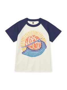 Hang loose! Our in-house artists have created this exclusive surfer graphic using a technique that prints the image on the tee's inside for a vintage look. The short raglan sleeves also lend this a cool retro look. Made of 100% soft cotton jersey, the color and shape will hold, wash after wash, Pair with Tea shorts for a stylish summertime look. Graphic Print Raglan Sleeve Tee, Summer Graphic Tee With Raglan Sleeves, Blue Raglan Sleeve T-shirt For Summer, Summer Graphic Print Raglan Sleeve T-shirt, Summer Raglan Sleeve T-shirt With Graphic Print, Retro Raglan Sleeve T-shirt With Graphic Print, Retro Cotton T-shirt For Surfing, Retro Short Sleeve Surfing T-shirt, Retro Short Sleeve T-shirt For Surfing