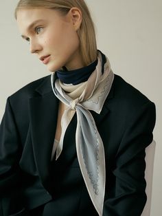 Classic Beige Scarf For Formal Occasions, Chic Beige Silk Scarf, Luxury Silk Scarves For Work, Luxury Beige Scarf For Formal Occasions, Elegant Scarves For Office, Luxury Beige Formal Scarf, Classic Silk Scarves For Evening, Classic Silk Scarf For Spring Workwear, Formal Scarf Neckwear