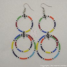 Multi Color Maasai Bead Loop Earring Africa Jewelry, Horn Earrings, Small Gold Hoop Earrings, Diamond Shape Earrings, Beaded Earrings Tutorials, Beaded Earrings Diy, Diy Earring, Beaded Jewlery, Swirl Earrings