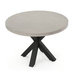 a round table with two black legs and a grey top on an isolated white background