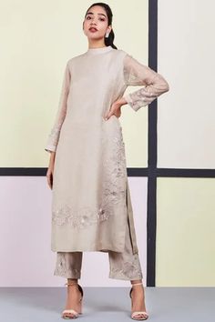 Shop for Sue Mue Beige Organza Embroidered Kurta Set for Women Online at Aza Fashions Elegant Chikankari Embroidery Sets With Straight Pants, Elegant Palazzo Set With Straight Kurta And Floral Embroidery, Elegant Floral Embroidered Palazzo Set, Elegant Straight Kurta With Embroidered Sleeves, Elegant Palazzo Set With Chikankari Embroidery And Straight Pants, Elegant Salwar Kameez With Straight Pants For Eid, Elegant Traditional Wear With Embroidered Sleeves For Eid, Elegant Festive Palazzo Set With Embroidered Sleeves, Elegant Embroidered Salwar Kameez With Straight Pants