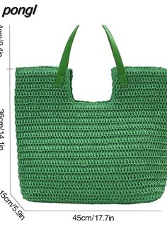 a green handbag is shown with measurements