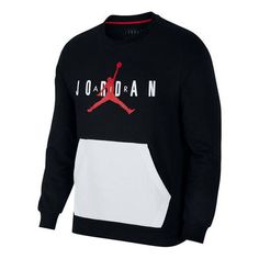 Air Jordan Large Logo Casual Sports Round Neck Pullover Black AR4785-010 (Men's) Black Sporty Hooded Sweatshirt, Sporty Black Hooded Sweatshirt, Black Athleisure Sports Hoodie, Black Crew Neck Activewear For Fall, Fall Black Crew Neck Activewear, Black Long Sleeve Sports Hoodie, Black Sports Hoodie With Moisture-wicking, Black Hoodie With Logo Print In Athleisure Style, Black Athleisure Hoodie With Logo Print