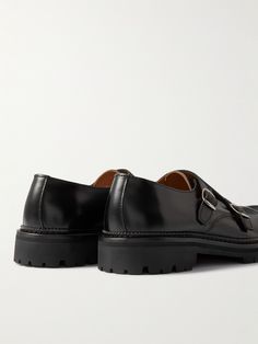 DESIGNED BY MR PORTER. Every item in Mr P.'s collection is designed with the intention to fit seamlessly into your wardrobe. Made from polished leather with a crimped detail welt, these 'Olie' double-monk shoes have an almond-shaped raised toe box. They're set on raised Vibram Italy commando rubber soles. This product is part of Mr P.’s PERMANENT collection, a range of premium everyday staples designed to form the foundation of the modern man’s wardrobe. Luxury Monk Strap Shoes With Rubber Sole, Leather Dress Shoes With Studded Rubber Outsoles For Business, Modern Calf Leather Monk Strap Shoes For Work, Modern Monk Strap Shoes In Calf Leather For Work, Designer Monk Strap Shoes In Calf Leather For Work, Designer Calf Leather Monk Strap Shoes For Work, Modern Leather Monk Strap Shoes, Masculine Leather Monk Strap Shoes For Work, Luxury Calf Leather Monk Strap Shoes With Stitched Sole