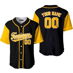 Custom Black Yellow Raglan Yellow White Baseball Jerseys For Men & Women JN11862_8766 PRODUCT INFORMATION 100% polyester blended fabric, offers outstanding durability, insulation, and wrinkle resistance. Machine wash in cold with similar colors/no bleach/low iron. Breathable, durable, and easy to care for. Moisture-wicking. Advanced 3D Printing Technology: This makes the NEVER FADE hoodies/shirt with machine washing or hand washing. USA standard size. Please refer to our size chart before you or Yellow Top Outfit, Custom Baseball Jersey, Team Uniforms, Uniform Design, Black White Gold, Baseball Team, 3d T Shirts, Baseball Jersey, Baseball Jerseys