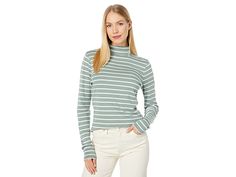 Vineyard Vines Striped Simple Turtleneck - Women's Clothing : Break Stripe/Olive : Elevate your casual look wearing the classic Vineyard Vines Striped Simple Turtleneck T-shirt. Pullover style. Turtle neckline and long sleeves. Allover stripe pattern. Straight hemline. 60% Pima cotton, 40% Modal. Machine wash, tumble dry. Made in Peru. Measurements: Length: 26 in Product measurements were taken using size SM. Please note that measurements may vary by size. Chic Cotton Turtleneck Top, Versatile Cotton Turtleneck Top, Spring Cotton Turtleneck Tops, Striped Tops For Layering In Fall, Fall Crew Neck Top With Striped Collar, Relaxed Fit Tops With Striped Collar For Fall, Relaxed Fit Top With Striped Collar For Fall, Striped Tops For Layering With Relaxed Fit, White Tops With Striped Collar For Fall