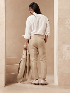 Irish Linen Tuxedo Pant | Banana Republic Elegant Linen Tapered Leg Bottoms, Elegant Linen Tapered Bottoms, Elegant Tapered Leg Linen Bottoms, Elegant Linen Bottoms With Tapered Leg, Elegant High-waisted Linen Pants, Tailored Elegant Linen Bottoms, Elegant Tailored Linen Bottoms, Elegant Linen Bottoms With Welt Pockets, Elegant Relaxed Fit Linen Pants