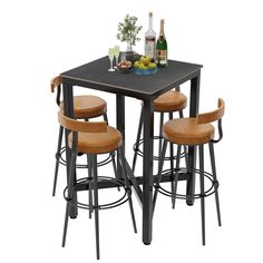 three stools and a table with drinks on it