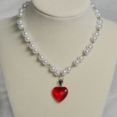 Handmade Adjustable Red Heart Beaded Necklace Available on Etsy! Diy Heart Necklace, Party Beaded Necklaces With Heart Beads, Heart Shaped Beaded Chain Jewelry For Party, Heart-shaped Beaded Chain Jewelry For Party, Party Beaded Necklaces With Heart Pendant, Heart Beaded Necklaces For Valentine's Day Party, Heart-shaped Beaded Necklace For Parties, Beaded Chain Jewelry For Valentine's Day Party, Party Beaded Necklace With Heart Pendant