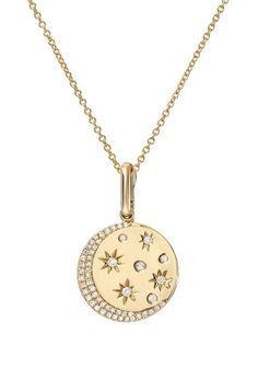 14k gold diamond celestial pendant necklace. Adorn yourself with the moon and stars!•Length: 16-18" adjustable•Size: Approx. 15mm•Total Weight:  Approx. 2 grams•Ships in 5-10 business daysComes gift ready in a custom Zoe Lev jewelry box Elegant Diamond Jewelry With Sun And Moon Design, Elegant Diamond Sun And Moon Jewelry, Celestial Round Diamond Necklace With Accents, Celestial Style Round Diamond Necklace In White Gold, Celestial Style White Gold Diamond Necklace, Celestial Jewelry With Diamond Accents In Round Pendant, Celestial Style Jewelry With Diamond Accents And Round Pendant, Celestial Round Pendant Jewelry With Diamond Accents, Celestial Style Round Pendant Jewelry With Diamond Accents