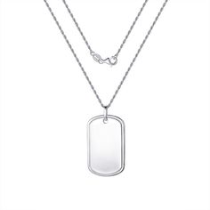 He'll love the impressive design of this men's sterling silver polished dog tag pendant necklace. Click on this JEWELRY & WATCHES GUIDE to learn about fit, styles, materials and more! He'll love the impressive design of this men's sterling silver polished dog tag pendant necklace. Click on this JEWELRY & WATCHES GUIDE to learn about fit, styles, materials and more! FEATURES Pendant size: 1.41" x 0.75" Chain length: 24 in. Chain type: rope Clasp: lobster-claw Nickel free Metal: sterling silver Pl Dog Tag Pendant, Sterling Silver Mens, Necklace Size, Dog Tag, Lobster Claw, Chain Lengths, Chain Length, Dog Tags, Jewelry Necklace Pendant