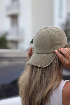 Distressed Bright Olive Hat Trendy Curved Brim Distressed Dad Hat, Trendy Distressed Dad Hat With Curved Brim, Trendy Adjustable Khaki Hat, Spring Distressed Baseball Cap With Curved Brim, Distressed Spring Baseball Cap With Curved Brim, Summer Distressed Dad Hat With Curved Brim, Distressed Curved Brim Hats For The Beach, Distressed Curved Brim Hat For Beach, Distressed Casual Beach Hat