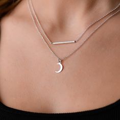 This dainty layered moon necklace is a set of 2. The chains are solid sterling silver 925. They have an extension so that the size can be adjusted. The one necklace has a small moon pendant. If you would like a custom order or have any questions please contact me, thanks. Moon Necklaces, Necklace Layered, Double Strand Necklace, Necklaces For Women, Layered Necklace, Moon Pendant, Moon Necklace, Strand Necklace, Layered Necklaces