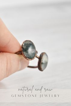 Your natural gemstone crystal ring collection is not complete without a statement crystal, moss agate ring. Handmade with healing crystals and natural stones, this copper jewelry awakens the wild woman. The moss agate jewelry is made with electroformed copper, making each piece unique and one of a kind, just like you. Embrace your intuitive nature and click through to see more gemstone jewelry! Copper Electroforming, Moss Agate Jewelry, Jewelry Wax, Earthy Style, Raw Gemstone Jewelry, Moss Agate Ring, Artisan Rings, Natural Gemstone Ring, Copper Ring