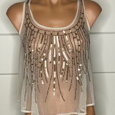 Beautiful Sequin Sheer Top From Hollister New No Trades Only Serious Buyers Tags: Guess, Allsaints, Forever21, H&M, Hollister, American Eagle, Boho, Anthropology, Zara, Nasty Gal, Hot Miami Styles, Fashion Nova Bohemian Tank Top For Spring Party, Bohemian Fitted Tank Top For Party, Fitted Bohemian Tank Top For Party, Glamorous Sheer Summer Tops, Glamorous Embellished Blouse For Summer, Gold Embellished Tops For Summer, Bohemian Sheer Top For Party, Festive Beige Embroidered Top, Sleeveless Gold Top For Festival