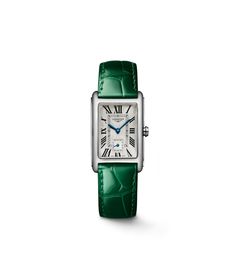 Longines Watch  - Quartz Movement L176 - Functions: Hours, minutes, small seconds at 6 o'clock - Strap: Alligator strap - Water Resistance: Water-resistant to 3 bar - Glass: Scratch-resistant sapphire crystal - Explore the Longines L5512471A Longines Watch, Cartier Tank, Authentic Watches, Buy Watches, Bracelet Cuir, Watch Model, Stainless Steel Watch, Watch Case, Green Leather