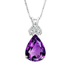 Amethyst & Diamond Pendant Necklace ; Would Make a Beautiful and Modern Wonderful Birthday or Anniversary Gift or Simply a Special Treat For Yourself! Gemstone: Amethyst & Diamond purple Amethyst Weight: 1.5 CT Diamond Weight: 0.15CT Amethyst Birthstone Month: February Chain Type: Box Chain Enjoy 30 days money back guarantee. Formal Purple Gemstone Necklace, Purple Diamond Necklaces For Wedding, Purple Diamond Necklace For Wedding, Purple Diamond Wedding Necklace, Purple Prong Setting Formal Necklaces, Elegant Purple Teardrop Gemstone, Elegant Purple Necklace With Prong Setting, White Gold Amethyst Necklace For Formal Occasions, Formal White Gold Amethyst Necklace