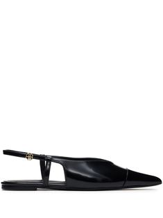 black leather smooth grain high-shine finish logo plaque pointed toe slip-on style buckle-fastening slingback strap branded leather insole flat leather sole Chanel 2, Iconic Bags, Ballerina Shoes, Ballet Pumps, Demi Fine Jewelry, Boot Pumps, Anine Bing, Summer Beach Wear, Fine Earrings