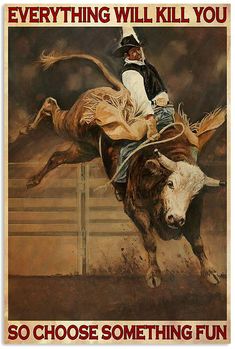 a painting of a cowboy riding a bucking bronco