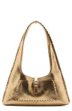 Tonal whipstitching adds rich texture to this lightly structured leather shoulder bag designed with a handy exterior pocket. Magnetic-snap tab closure Shoulder strap Exterior pocket Leather Imported Leather Saddle Shoulder Bag With Metal Hardware, Gold Double Handle Shoulder Bag For Work, Gold Leather Shoulder Bag With Metal Hardware, Gold Rectangular Hobo Bag For Formal Occasions, Gold Formal Hobo Shoulder Bag, Formal Gold Hobo Shoulder Bag, Gold Formal Shoulder Hobo Bag, Workwear Hobo Shoulder Bag With Metal Hardware, Gold Leather Shoulder Bag With Gold Hardware