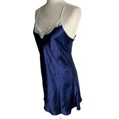 Linea Donatella Chemise Nightgown Lingerie S Blue Satin Adjustable Straps LaceExcellent conditionChest: 17" laying flatLength: 28" top of the bust to the hem100% PolyesterMade in Cambodia Elegant Blue V-neck Nightgown, Elegant Blue Nightgown For Night, Elegant Blue Sleepwear For Sleepover, Blue Sleeveless Slip Dress For Sleep, Blue Spaghetti Strap Sleepwear For Pajama Party, Blue Camisole Dress For Loungewear, Blue Spaghetti Strap Slip Dress For Sleep, Blue V-neck Slip Dress For Sleep, Blue Spaghetti Straps Sleepwear For Loungewear