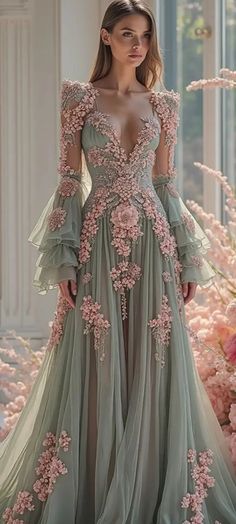 Flowers Bride, Chic Evening Dress, Magical Dress, Fairytale Fashion, Fantasy Dresses, Chic Flowers, Fantasy Gowns, Fairytale Dress, Fancy Dress Design