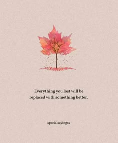 a leaf with the words, everything you lost will be replaced with something better