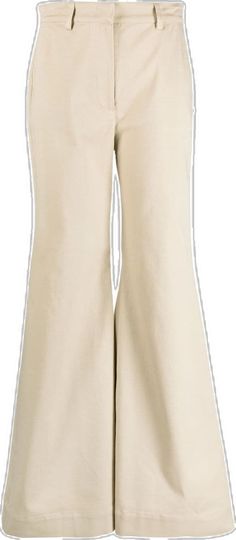 Chic Beige Wide Leg Cotton Pants, Chic Beige High-waist Flare Jeans, Chic Cotton Flares With Flared Hem, Chic High Waist Beige Flare Jeans, Spring Workwear Bottoms With Flared Hem, Chic Cotton Pants With Flared Hem, Fitted Beige Cotton Wide Leg Pants, Beige High Waist Wide Leg Cotton Pants, Flared Hem Pants For Spring Workwear