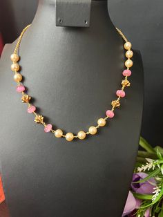 Nakshi Gold Beads/Pink Pumpkin  Beads Mala/19. inches long /Gold Finish Beads Mala Trendy 1 Line Necklace/Only One Haram/Premium Quality. This item is perfect to wear any time parties and festivals! DETAILS: Includes One 1 Line Mala Haram Only One . Necklace: 19. inches. Over Head to Slide Down Weighs 0.80 oz (22g).  Earrings:  Material: Imitation Premium Quality Gold Finish with Pumpkin Beads  Finish: Premium Quilt  gold finish.  NOTE: I try my best to show you photos of my products as they app Traditional Pink Necklace With Faceted Beads, Traditional Pink Necklaces With Faceted Beads, Traditional Pink Necklaces With Colorful Beads, Traditional Pink Beaded Necklace, Traditional Pink Beaded Necklaces For Festive Occasions, Traditional Pink Jewelry With Polished Beads, Traditional Pink Jewelry With Colorful Beads, Pink Jewelry With Colorful Oval Beads, Festive Pink Necklace With Faceted Beads