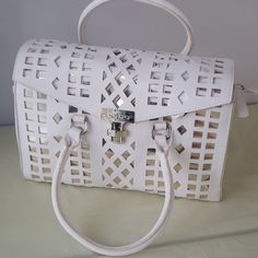 Bebe White Handbag Comes With Strap Nwt White Satchel Evening Bag, White Satchel With Silver-tone Hardware For Errands, White Bags With Top Carry Handle For Errands, White Top Handle Bag With Silver-tone Hardware, White Bags For Errands With Top Carry Handle, White Crossbody Shoulder Bag With Silver-tone Hardware, Luxury White Satchel With Silver-tone Hardware, Trendy White Bag With Silver-tone Hardware, White Bags With Silver-tone Hardware For Everyday Use