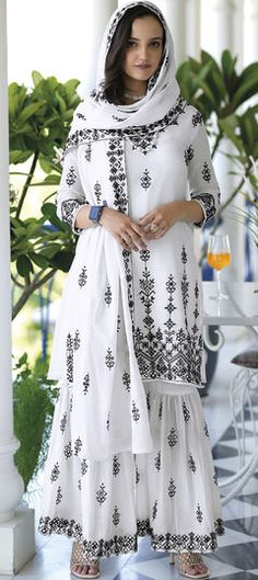 White and Off White color Salwar Kameez in Malmal fabric with Embroidered, Resham, Thread work Sharara Suit Indian Designers, Suit With Sharara, Black Sharara Suit, Black Sharara, Traditional Indian Dress, Dress Salwar Kameez, Sharara Suit, Lehenga Collection, Party Wear Indian Dresses