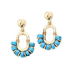 A Wisp Of Vibrant Color In A Modern Geometric Shape Of Bold And Appealing Design. Perfect Dangle To Add To Your Wardrobe. You’ll Love Its Quality Workmanship And The On Trend Classic Style. Such A Glamorous Addition From Day To Night. Marbleized Turquoise Blue Bead Dangles Gold Tone Hoop ¾” X 1 ½” Lightweight For Pierced Ears Only Also In White, Pink, Natural, Multi Mint, Brown, Gray And Black Blue Metal Beaded Earrings With Colorful Beads, Blue Earrings With Colorful Metal Beads, Blue Beaded Metal Hoop Earrings, Blue Dangle Hoop Earrings, Trendy Blue Earrings With Dangling Beads, Blue Metal Dangle Hoop Earrings, Summer Blue Metal Hoop Earrings, Trendy Blue Dangle Jewelry, Blue Wire Wrapped Hoop Beaded Earrings