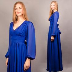 "V-neck Dress With Sleeves ● The perfect formal dress ● Does not leave anyone indifferent lover of comfort, elegance and quality ● Can be made in different colors! (write what you want in the comments to the order) ● Beautiful V-neck ● Long sleeves ● Beautiful chiffon belt tied at the back ● Flowy skirt is made with two layers of the chiffon ● Standard length 153cm (60 inches) fits as full length dress ● We can make a dress with custom length if you need Please, find your size in STANDARD SIZE G Formal Chiffon V-neck Gown, Chiffon V-neck Evening Dress For Wedding, Elegant Flowy V-neck Gown, Elegant V-neck Bridesmaid Dress For Prom, Fitted Chiffon V-neck Dress For Formal Occasions, Elegant Flowy Evening Dress For Prom Season, Chiffon V-neck Evening Dress For Prom, Formal Flowy A-line V-neck Dress, Flowy Maxi Evening Dress For Formal Occasions