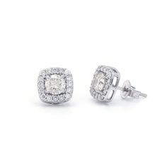 The Rosemary Earrings Make a wonderful impression with these beautiful halo stud earrings. Crafted in 14K white gold, each breathtaking earring features lustrous I-J, VS-SI center lab grown diamond for a 0.70 carat total weight combined, wrapped in a frame of shimmering petite lab-created diamonds with a total weight of 0.30 carats. Polished to a bright shine, these post earrings secure comfortably with friction backs. This Sku number is 456709 An IGL certificate can be requested, please allow t White Cluster Diamond Earrings With Halo Design, White Cluster Halo Diamond Earrings, Fine Jewelry Diamond White Cluster Earrings With Halo Design, Dazzling Halo Diamond Earrings For Anniversary, Dazzling Diamond Halo Earrings For Anniversary, Dazzling Diamond Earrings With Halo Design For Anniversary, Diamond White Cluster Earrings With Halo Design, Moissanite Halo Diamond Earrings In White Gold, Anniversary Halo Cluster Earrings With Cubic Zirconia