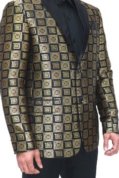 Step into the realm of bespoke elegance with our custom-made Banarasi Brocade Art Silk Men's Jacket, meticulously tailored to elevate your style for any occasion. This exquisite piece of craftsmanship seamlessly merges tradition with contemporary flair, making it the quintessential choice for men's clothing aficionados. Perfect for weddings, proms, or any formal affair, this jacket exudes sophistication and refinement. The luxurious Banarasi brocade art silk fabric adds an element of opulence, e Luxury Gold Suit For Party, Luxury Gold Evening Blazer, Luxury Long Sleeve Suits For Party, Gold Festive Evening Suit, Luxury Party Suits, Luxury Long Sleeve Party Suits, Gold Tailored Suits For Party, Tailored Gold Suit For Party, Tailored Gold Suits For Evening