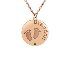 Celebrate your new arrival or beloved child with this women's personalized pendant necklace design. Made from 14K White Gold, this round pendant necklace comes on a delicate rope chain and allows you to add a name and birthstone for the little love of your life, and it also includes sweet engraved feet artwork detail.Features: PersonalizedJewelry Closure: Spring Ring ClaspLink Construction: SolidStone Cut: RoundMetal Color: RoseChain Length: 18 InchChain Width: 1.25 MillimetersPendant Length: 20 Personalized Rose Gold Sterling Silver Birthstone Necklace, 14k Gold Name Necklace With Round Shape, 14k Gold Round Necklace With Name Detail, Personalized 14k Gold Round Birthstone Necklace, 14k Gold Round Necklace With Name, Customizable Gold Round Birthstone Necklace, Personalized Rose Gold Name Necklace With Birthstone, Customizable Rose Gold Charm Necklaces With Round Pendant, Customizable Rose Gold Charm Necklace With Round Pendant